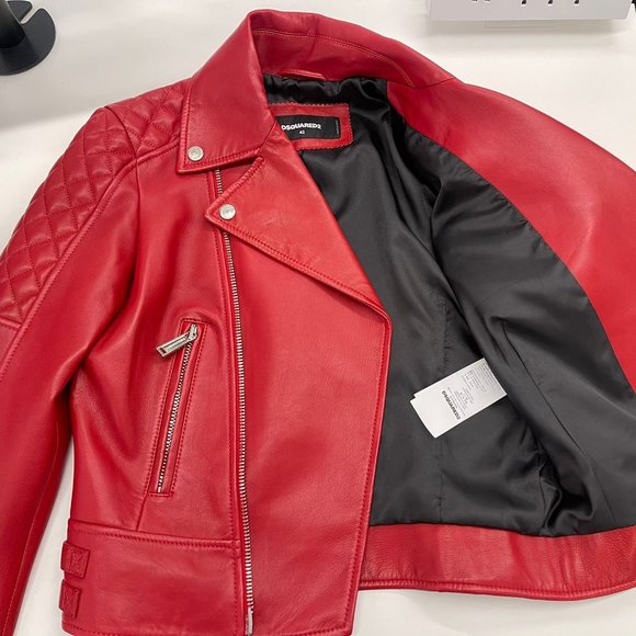 Brand New, Never worn Dsquared2 quilted detail zip-up leather jacket with tags - Picture 7 of 10